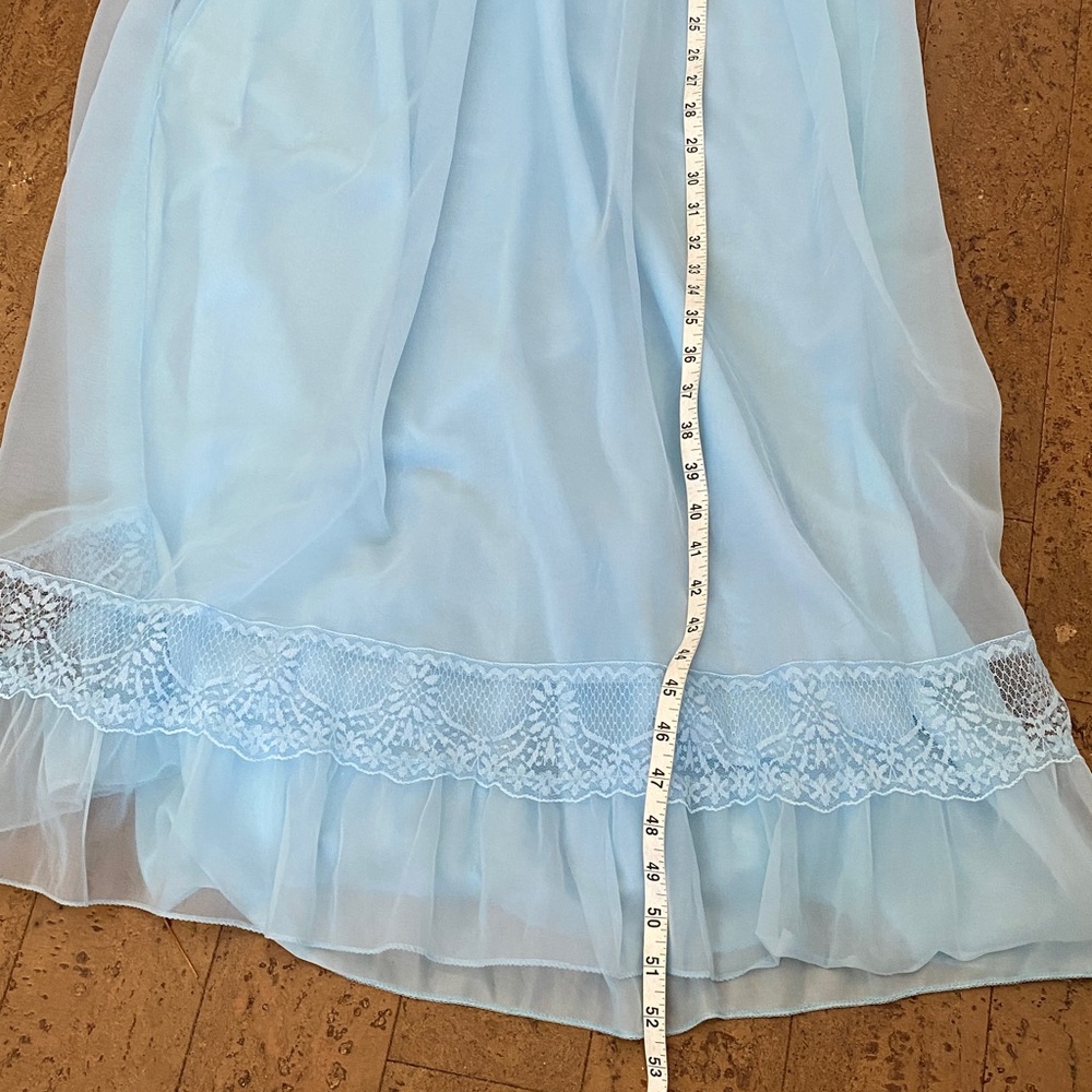 Vintage 60’s Nylon Light Blue Chiffon Maxi Nightgown Ruffle Lace Size S - Picture 10 of 11